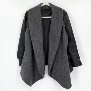 Theory Medium Laura Leather Sleeve Wool Cashmere Blazer Jacket Black Gray Pocket